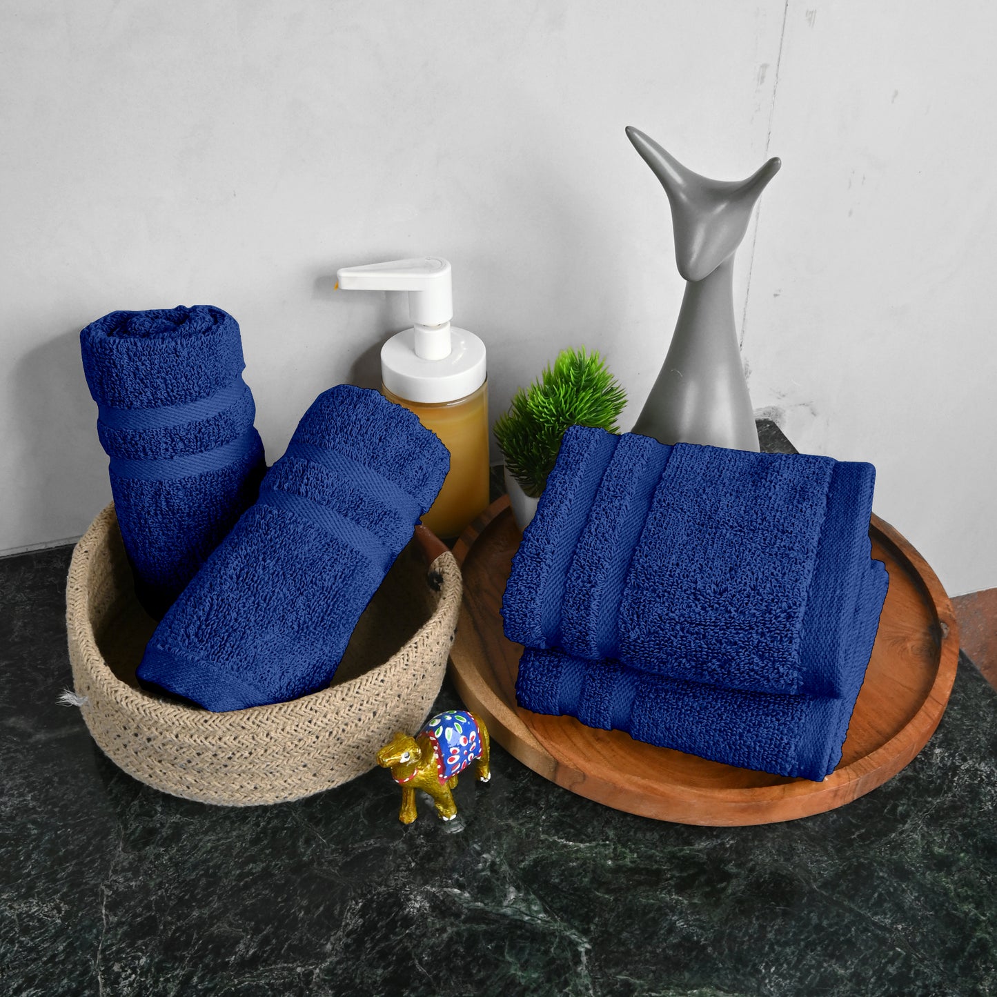 Blue Cotton Set of 4 Hand Towels (40x60 cm)