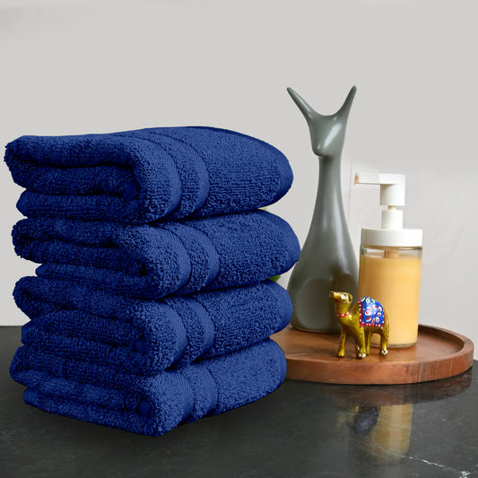 Blue Cotton Set of 4 Hand Towels (40x60 cm)