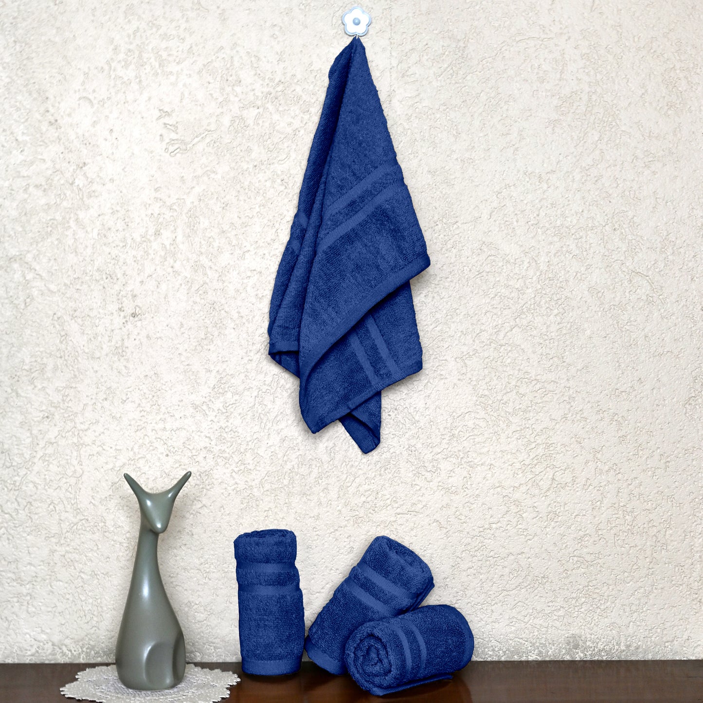 Blue Cotton Set of 4 Hand Towels (40x60 cm)