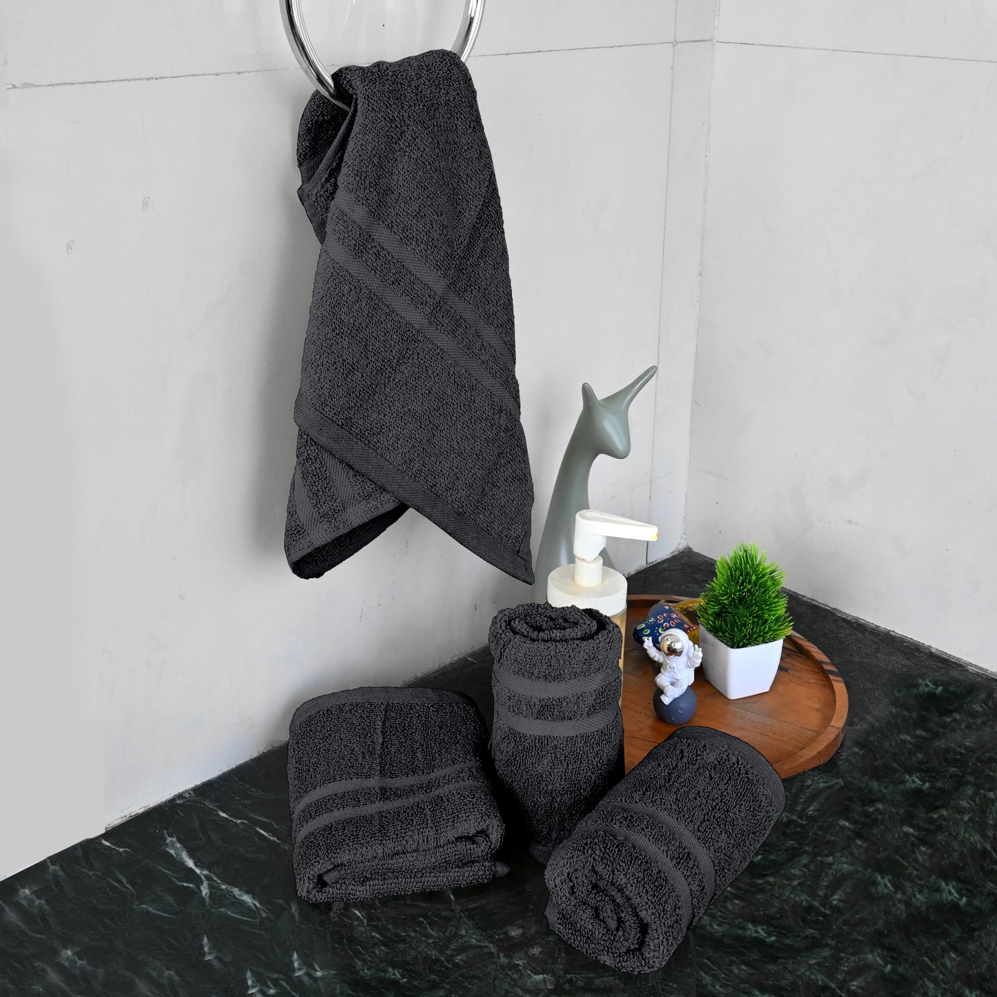 Grey Cotton Hand Towels Set of 4 (40x60 cm)