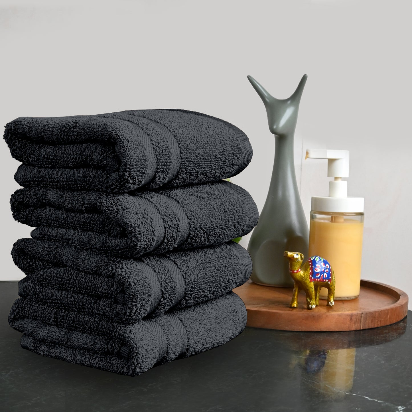 Grey Cotton Hand Towels Set of 4 (40x60 cm)