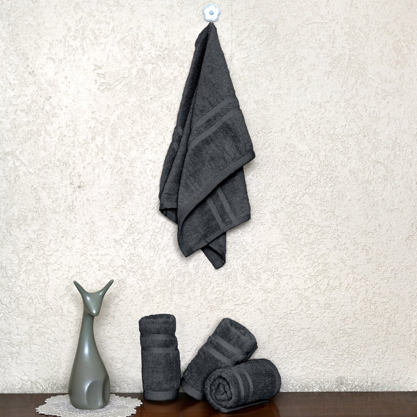 Grey Cotton Hand Towels Set of 4 (40x60 cm)