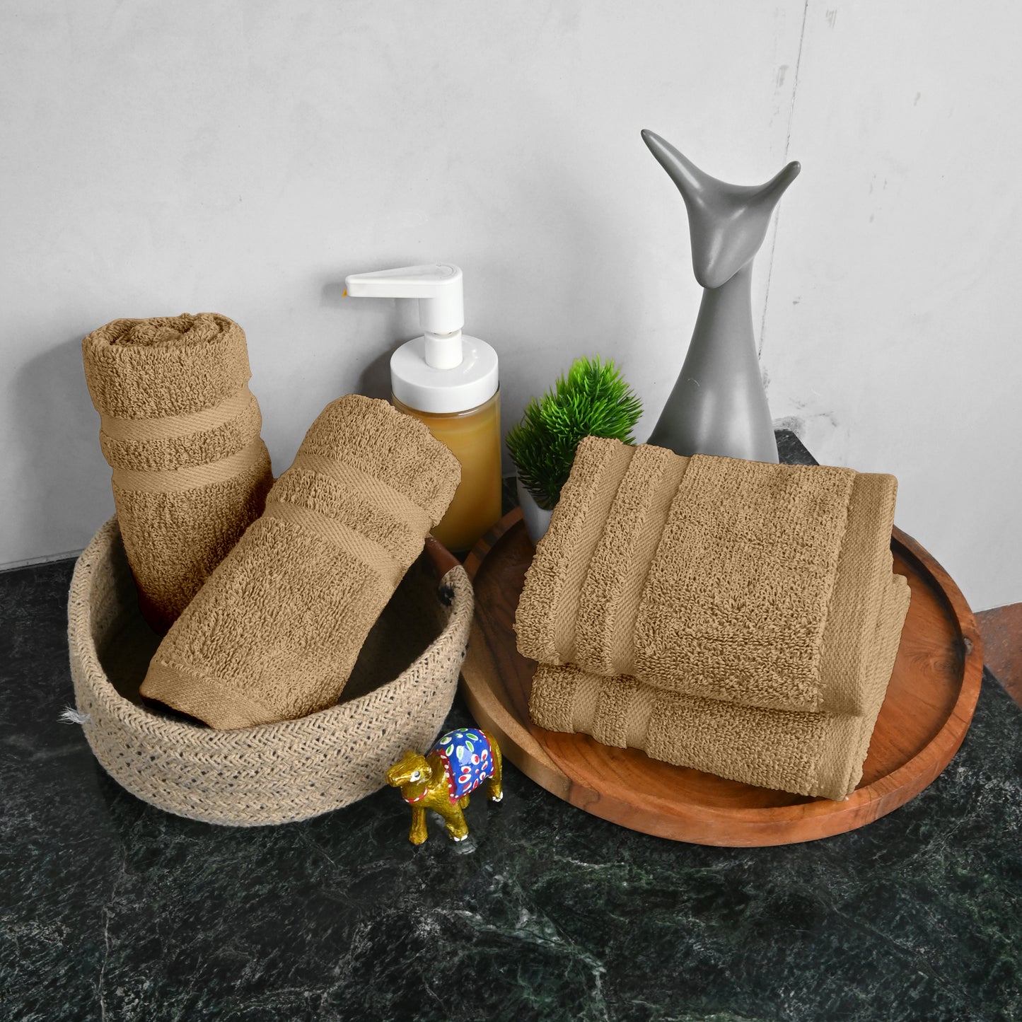Beige Cotton Hand Towels Set of 4 (40x60 cm)