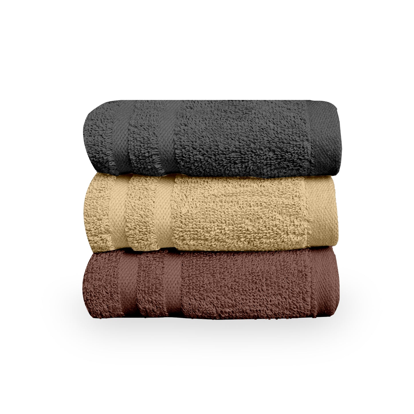 Brown, Grey & Beige Cotton Hand Towels Set of 3 (40x60 cm)