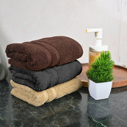 Brown, Grey & Beige Cotton Hand Towels Set of 3 (40x60 cm)