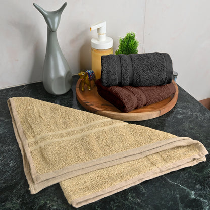 Brown, Grey & Beige Cotton Hand Towels Set of 3 (40x60 cm)
