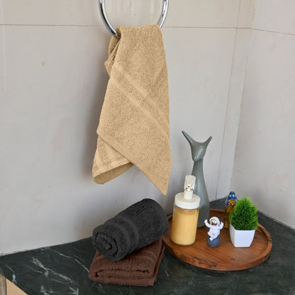 Brown, Grey & Beige Cotton Hand Towels Set of 3 (40x60 cm)