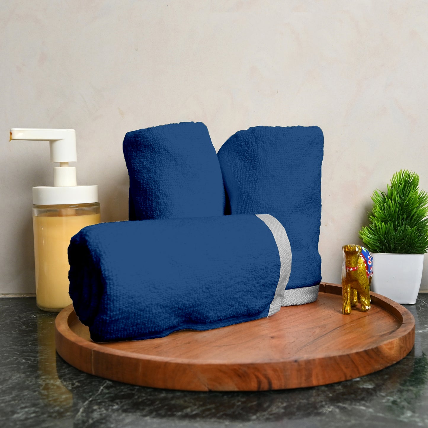 Blue Cotton Hand Towels Set of 4 (40x60 cm)