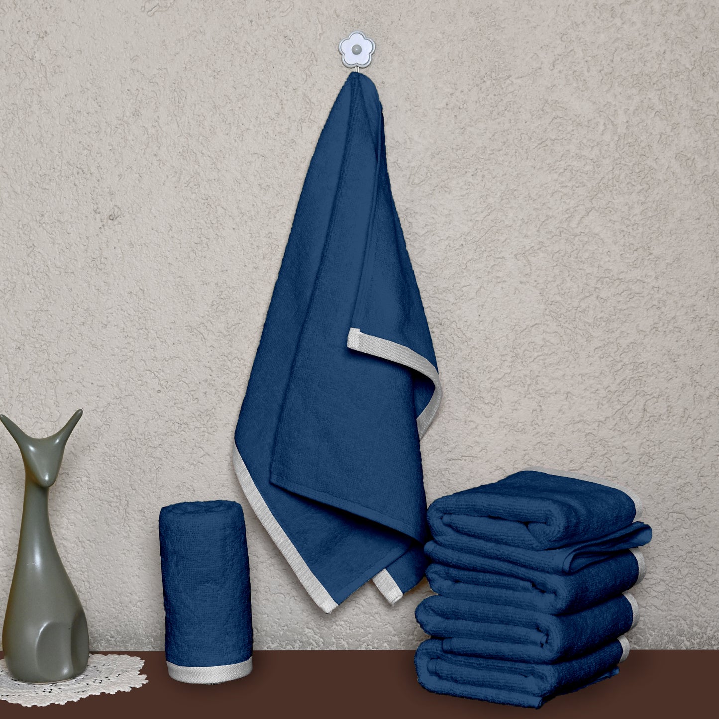Blue Cotton Hand Towels Set of 6 (40x60 cm)