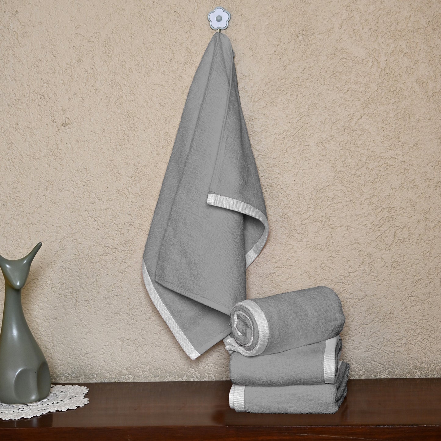 Grey Cotton Hand Towels Set of 4 (40x60 cm)