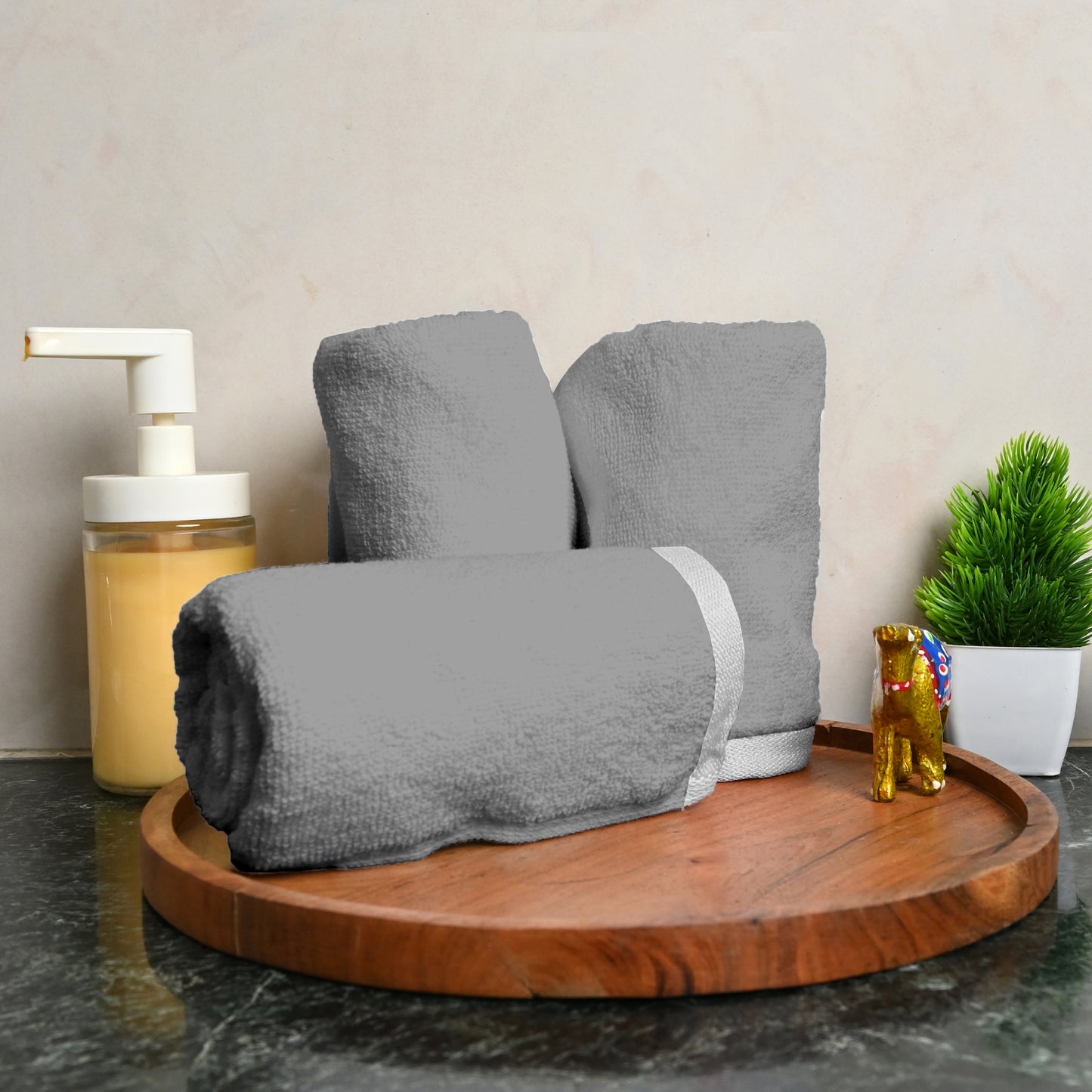 Grey Cotton Hand Towels Set of 4 (40x60 cm)