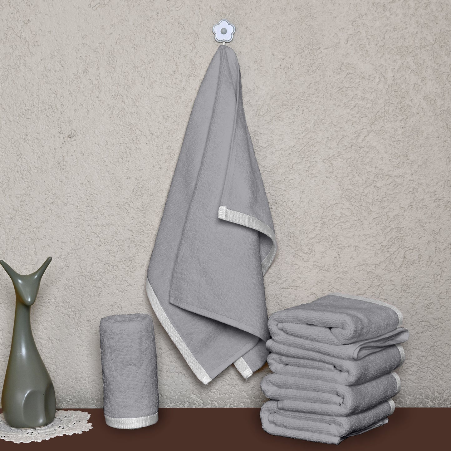 Grey Cotton Hand Towels Set of 6 (40x60 cm)
