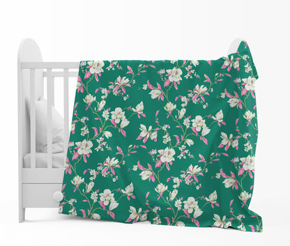 Green & Navy Blue Floral Kids Single Bed Dohar – 120 GSM Microfiber