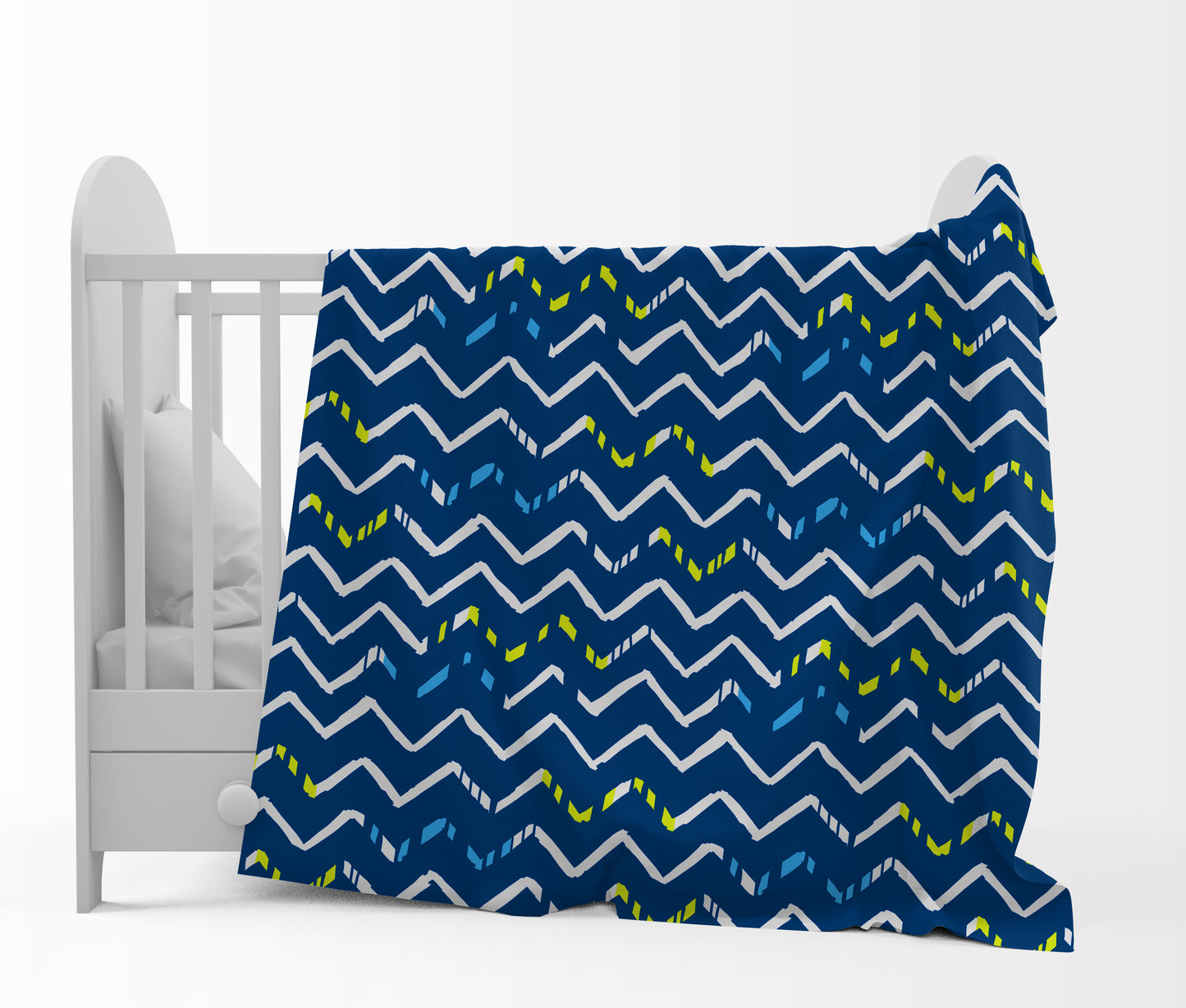 Blue and White 120 GSM Microfiber Abstarct Zig Zag Pattern Baby Single Bed AC Blanket Dohar for Kids