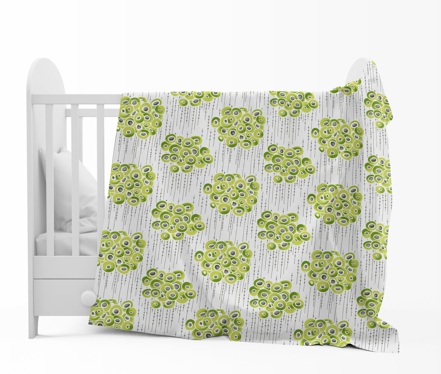 Green and White 120 GSM Microfiber Floral Pattern Baby Single Bed AC Blanket Dohar for Kids