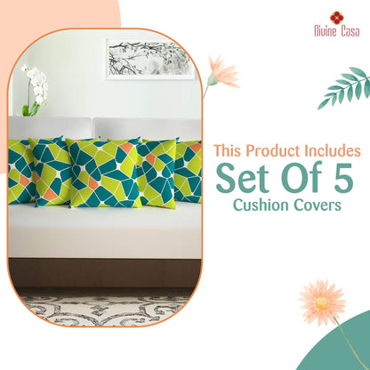Green & Orange Abstract Set of 5 Microfiber Cushion Covers - 16x16 Inches