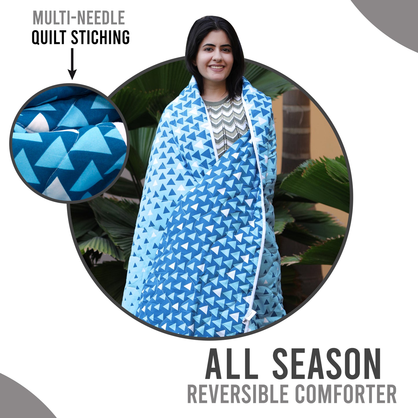 Blue Shade Geometric Single Bed Comforter – 120 GSM Microfiber