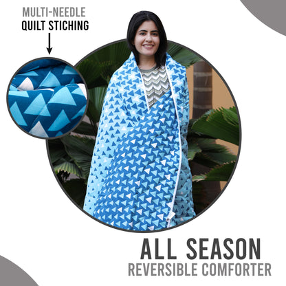 Blue Shade Geometric Single Bed Comforter – 120 GSM Microfiber