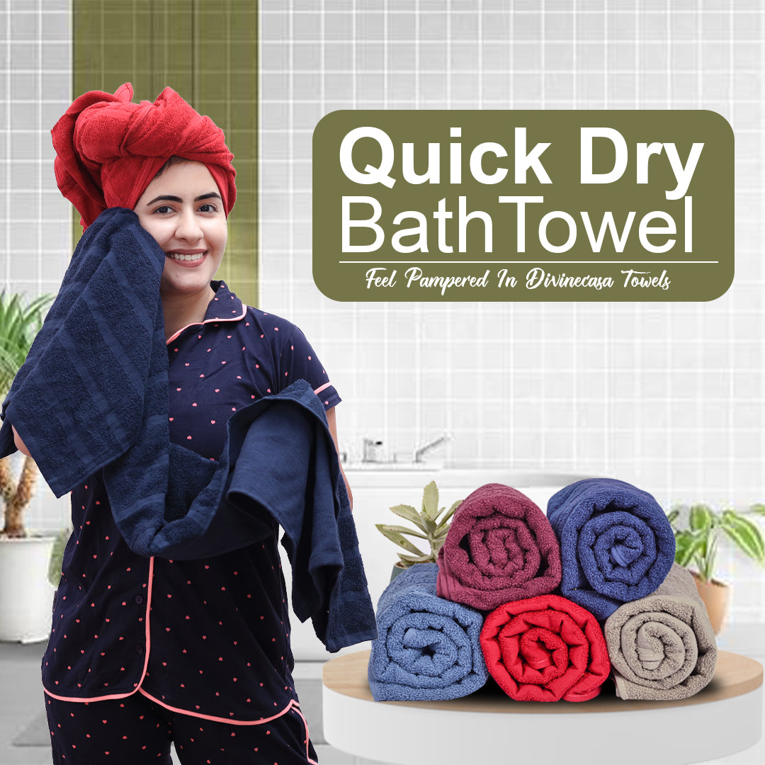 Red & Light Blue 250 GSM Quick Dry Bath Towel Combo