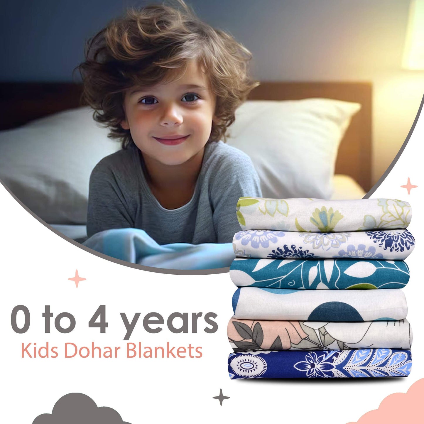 Grey Multicolor 144 TC 100% Cotton Floral Pattern Baby Single Bed AC Blanket Dohar for Kids