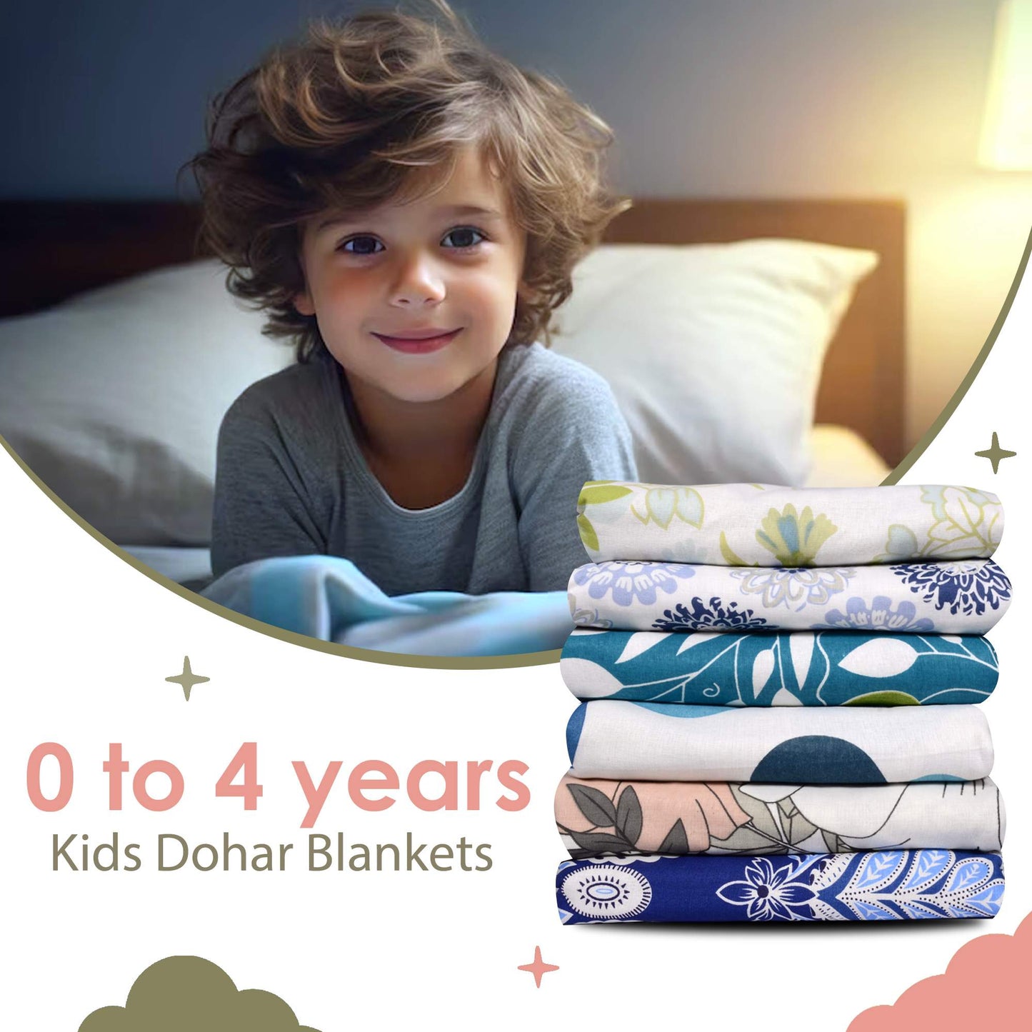 Cream Multicolor 144 TC 100% Cotton Floral Pattern Baby Single Bed AC Blanket Dohar for Kids