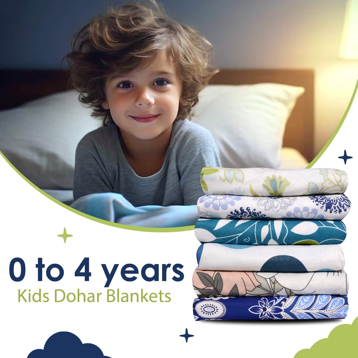 Blue And White 144 TC 100% Cotton Polka Dotted Pattern Baby Single Bed AC Blanket Dohar for Kids