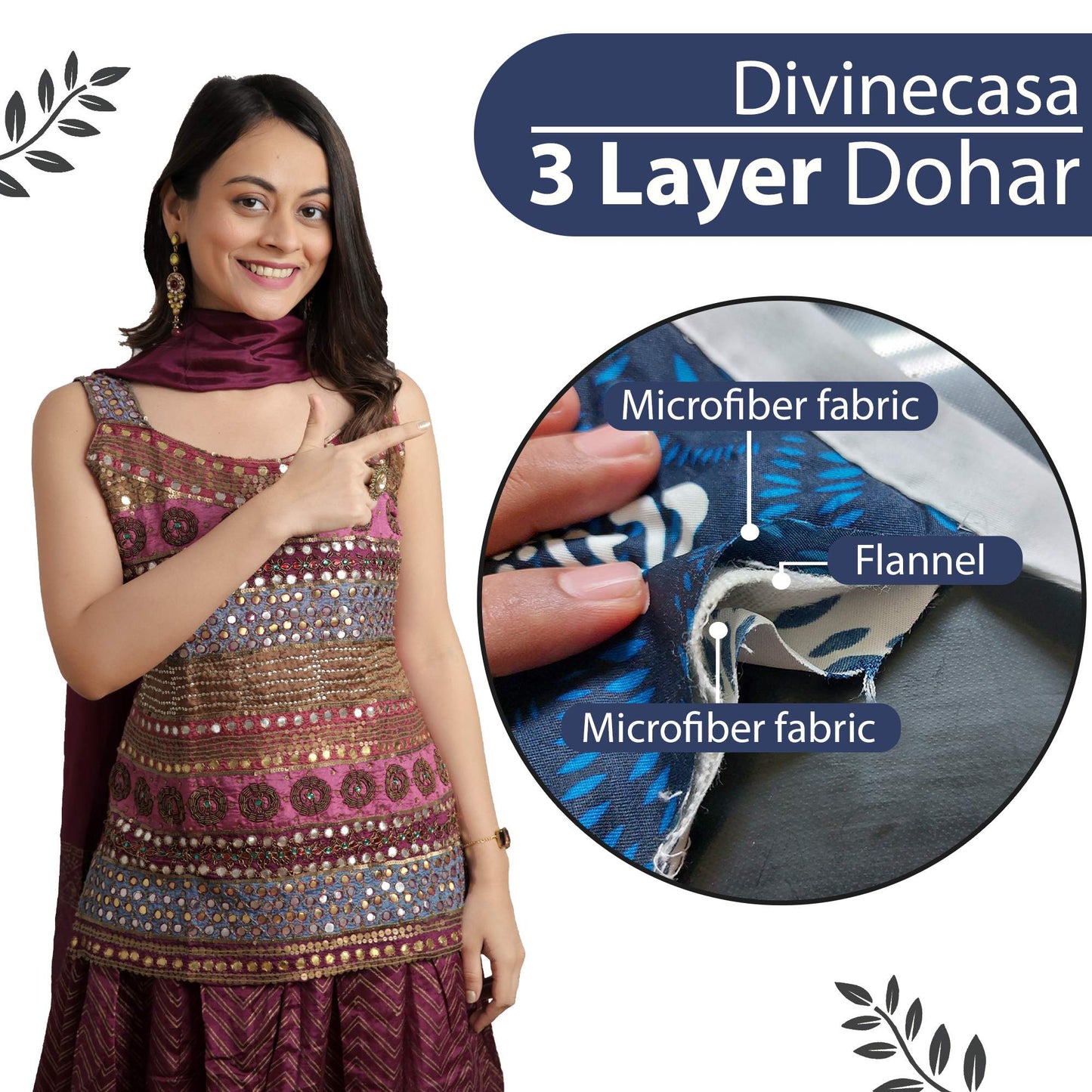 Blue Floral Microfiber Lightweight Summer Double Bed Dohar Blanket