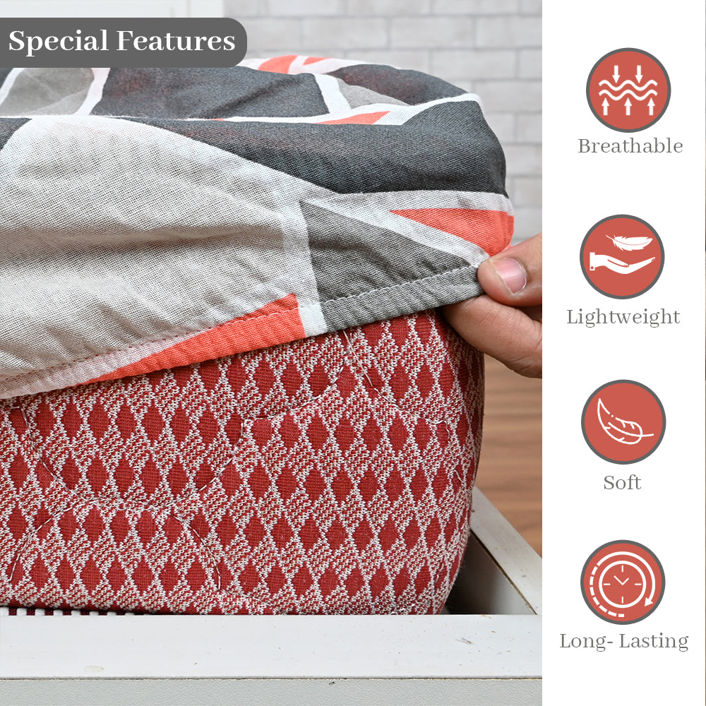 Triangle Red and Grey Print Single Fitted Bedsheet