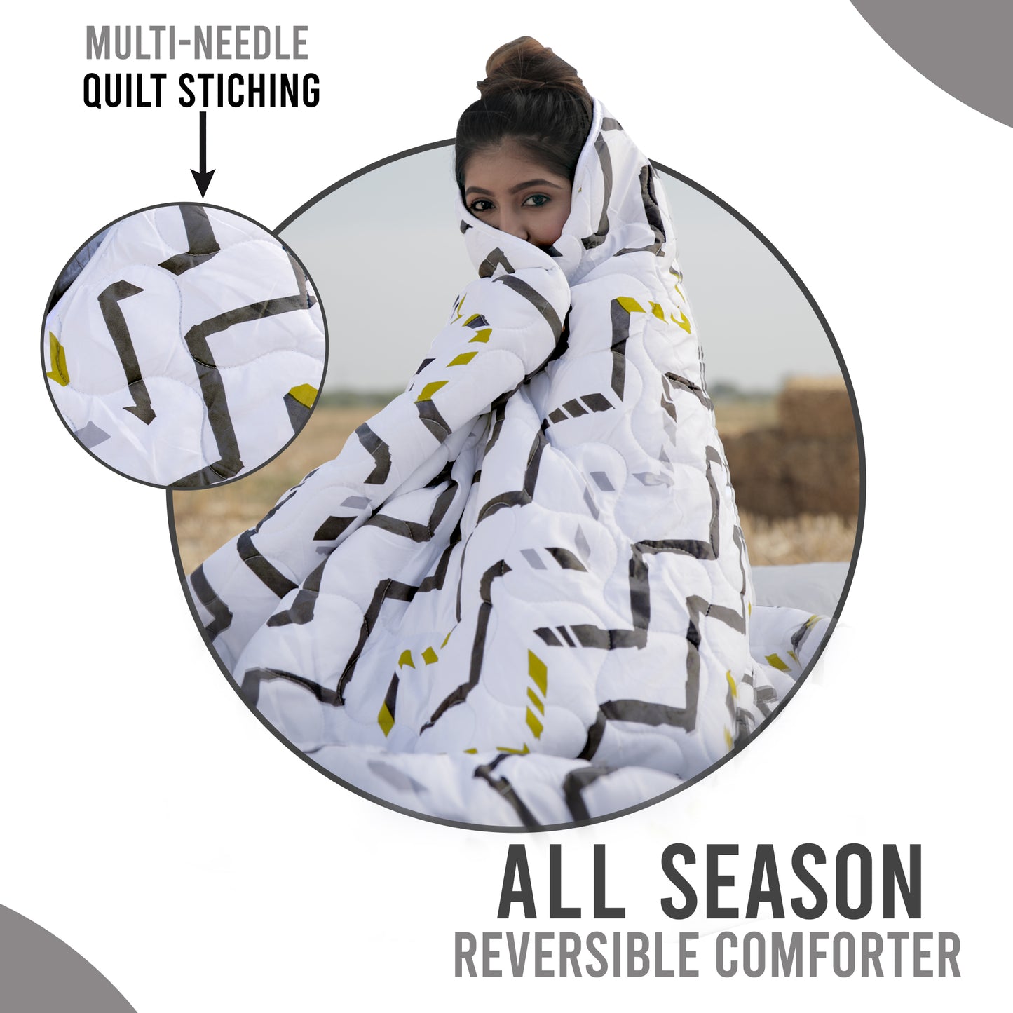 Grey and White Chevron Double Bed AC Quilt Comforter