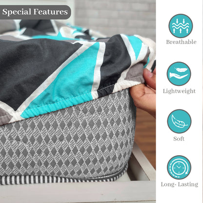 Aqua Grey Triangle Elastic Fitted Bedsheet For Single Bed