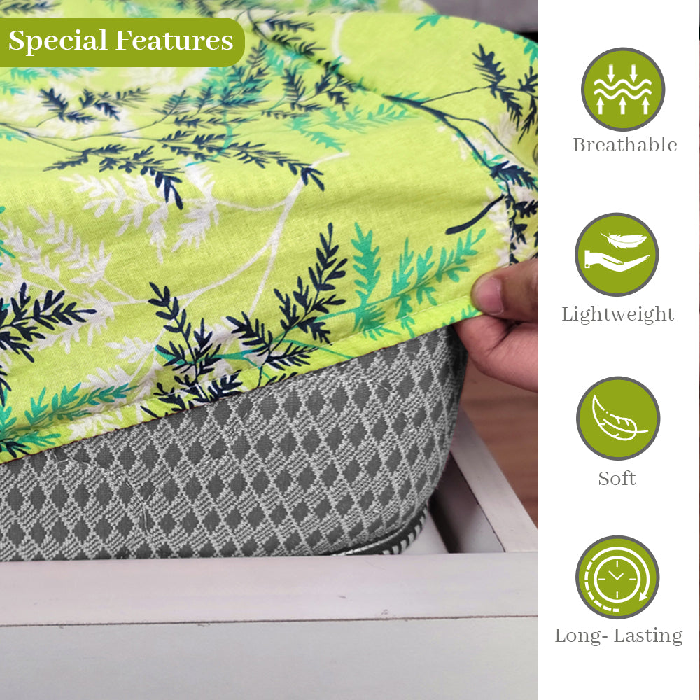 Lady Fern Floral Lime Green Elastic Fitted King Bed Bedsheet