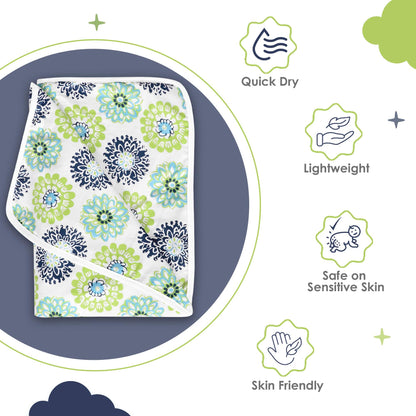 Green and White Pure Cotton Baby Blanket for Newborns 0-3 Years Soft Cozy Dohar for Toddlers, Girls, Boys, and Babies