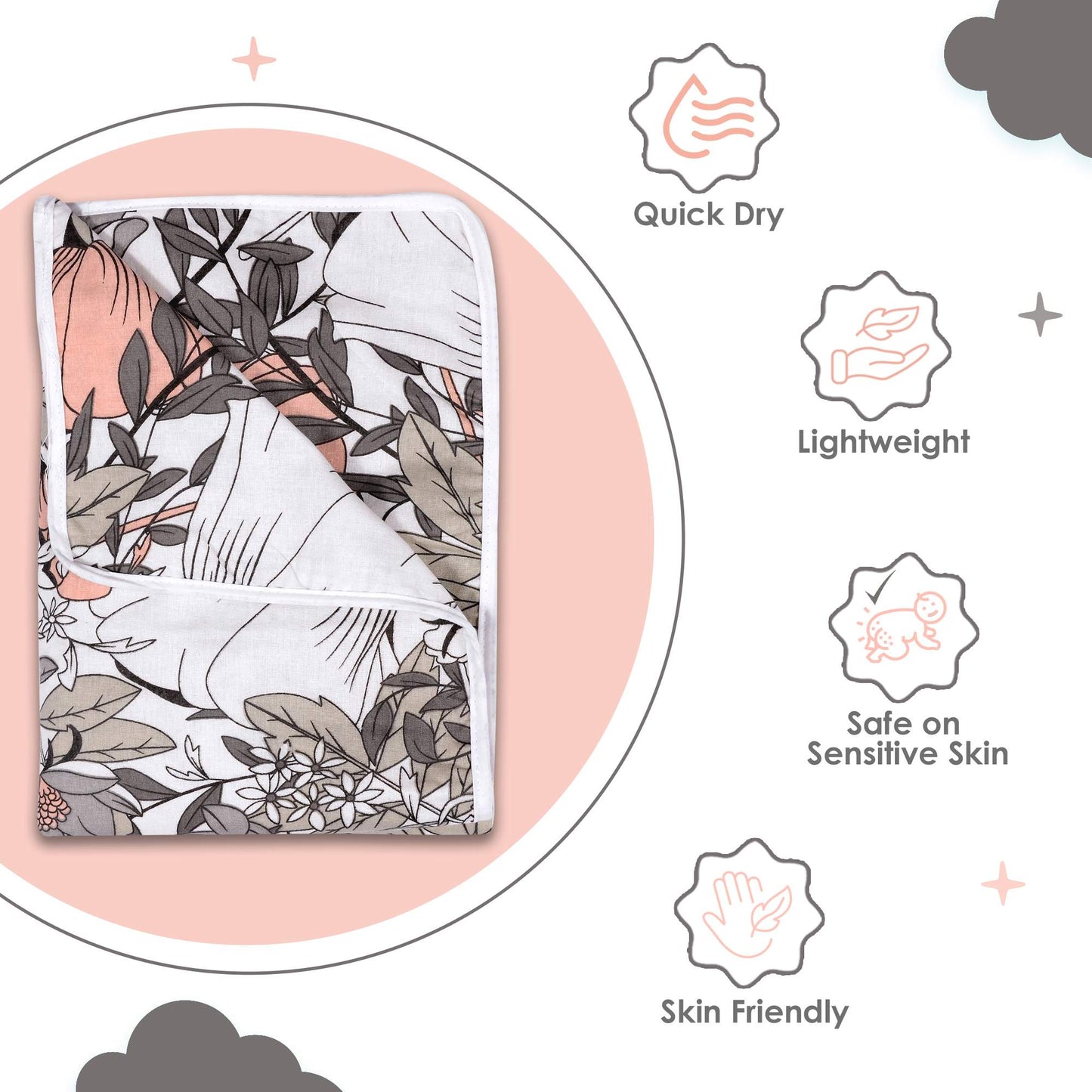 Grey Multicolor 144 TC 100% Cotton Floral Pattern Baby Single Bed AC Blanket Dohar for Kids