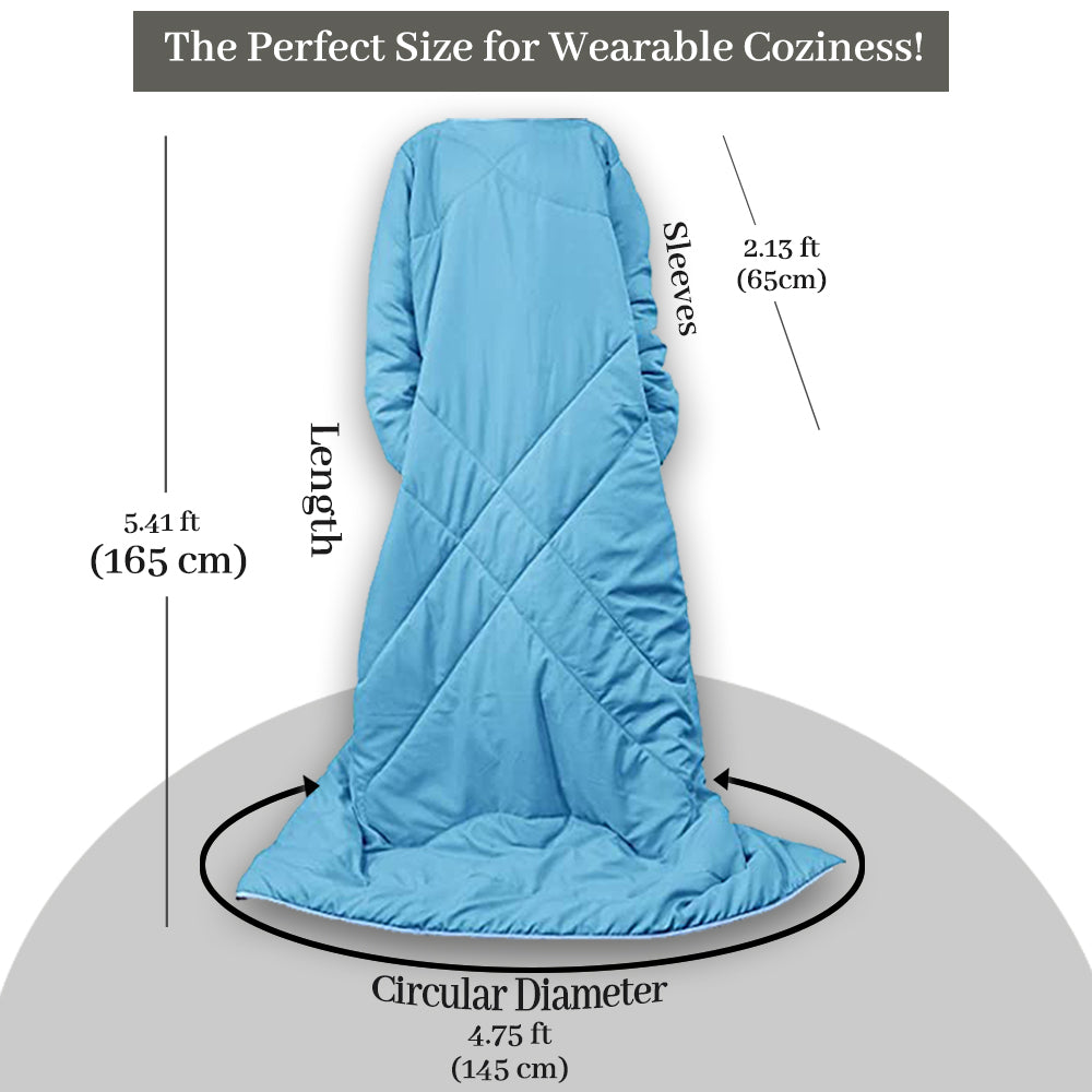 Pacific Blue Microfiber 120 GSM Solid Pattern Reversible Wearable Comforter for Adult