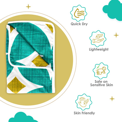 Green and White Cotton 120 GSM Ultrasoft Reversible Single Baby Blanket for Babies