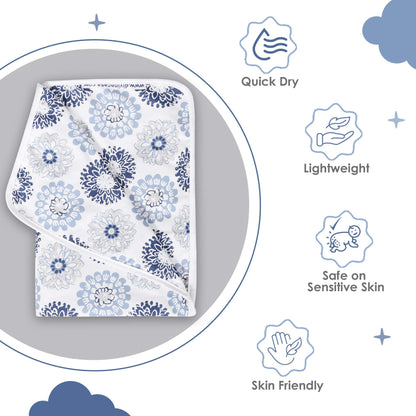 Grey and Blue Dahlia 100% Cotton Toddler Baby Blanket for for 0-3 Years