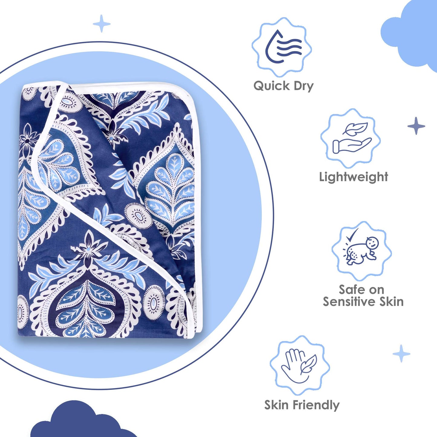 Blue and White Cotton 120 GSM Ultrasoft Reversible Single Baby Blanket for Babies