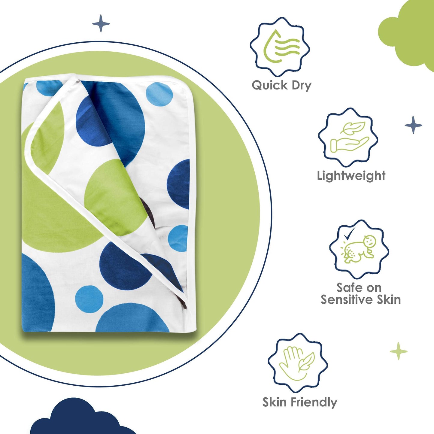 Blue And White 144 TC 100% Cotton Polka Dotted Pattern Baby Single Bed AC Blanket Dohar for Kids