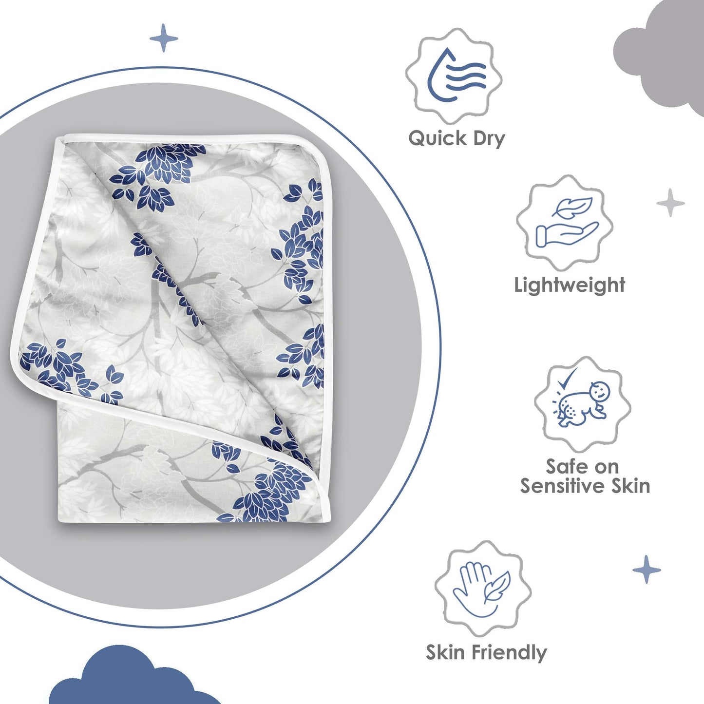 Grey Blue Autumn Tree Leaf Cotton Kids Dohar for 0-3 Years