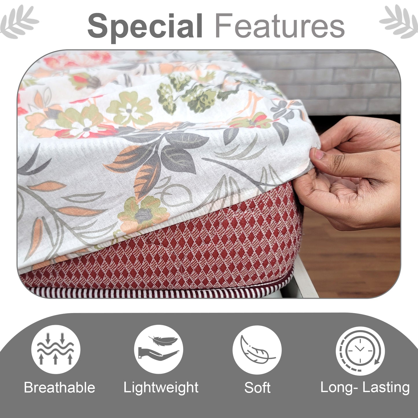Blue and Peach Floral Print Elastic Fitted Combo Bedsheet For Single Bed
