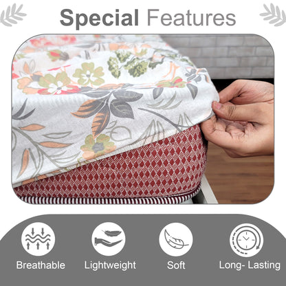 Blue and Peach Floral Print Elastic Fitted Combo Bedsheet For Single Bed
