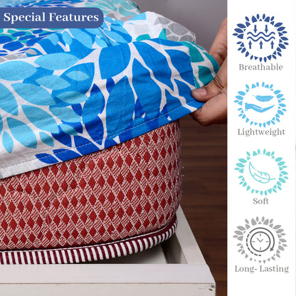 Silhouette Leaves Sky Blue and Grey Elastic Fitted Bedsheet for Single Bed