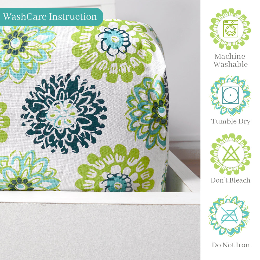 Green Blue Floral Printed Elastic Fitted Double Bed Bedsheet