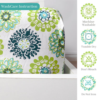 Green Blue Floral Printed Elastic Fitted Double Bed Bedsheet