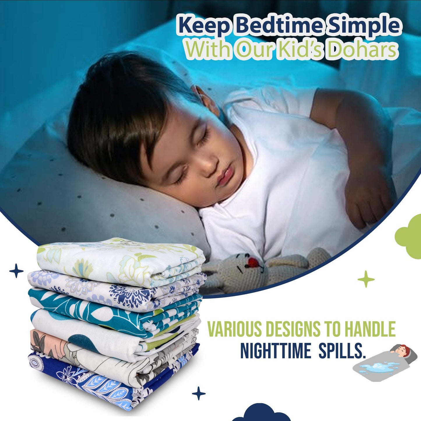 Blue And White 144 TC 100% Cotton Polka Dotted Pattern Baby Single Bed AC Blanket Dohar for Kids