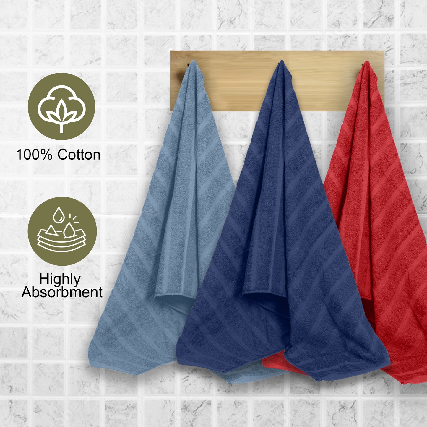 Red & Light Blue 250 GSM Quick Dry Bath Towel Combo