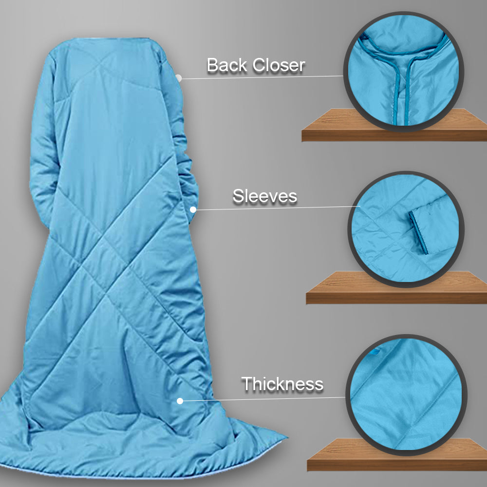 Dark Blue Solid Pattern Reversible Wearable Comforter for Adult