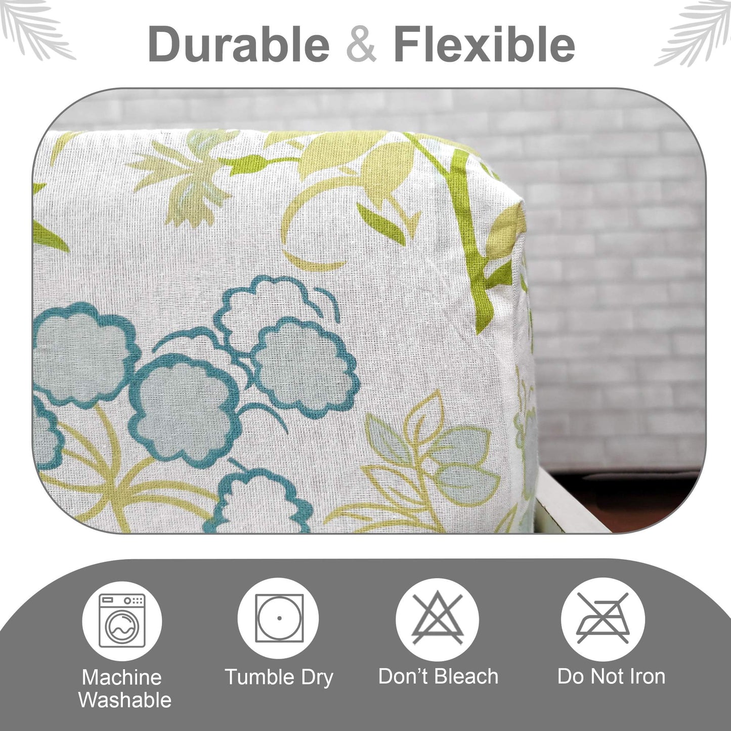 Aqua Green Floral Print Elastic Fitted Combo Bedsheet For Double Bed