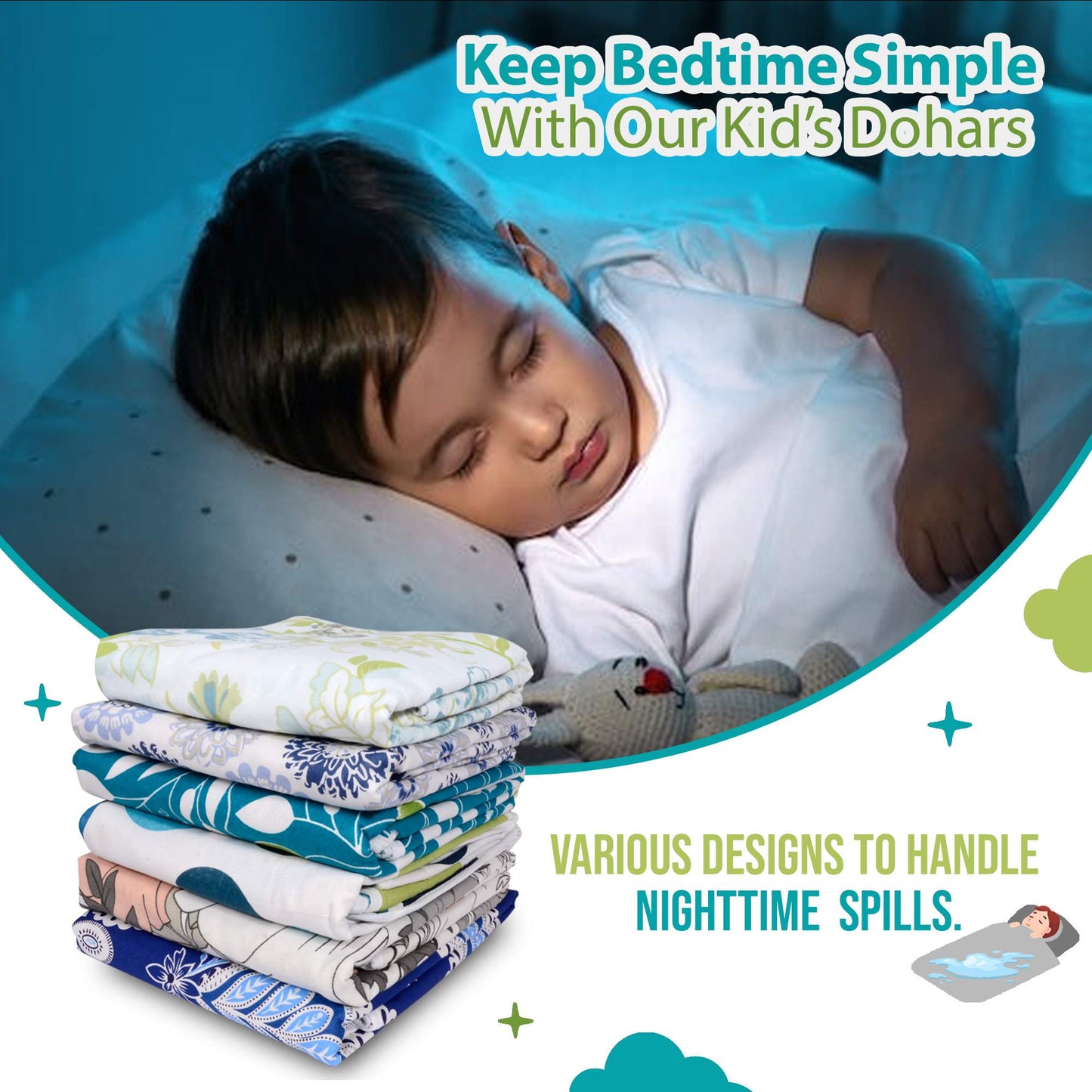 Blue and Yellow 144 TC 100% Cotton Floral Pattern Baby Single Bed AC Blanket Dohar for Kids