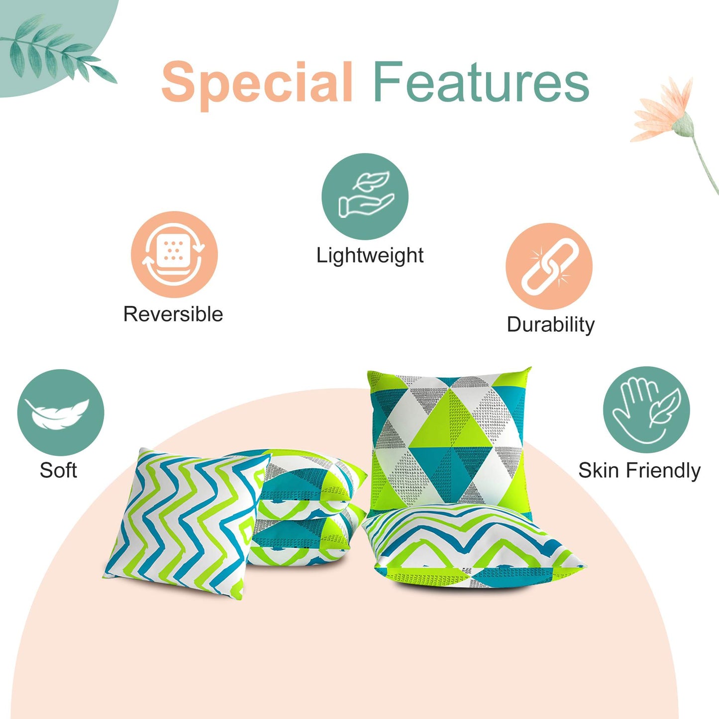 Multicolor Floral Set of 5 Microfiber Cushion Covers - 16x16 Inches